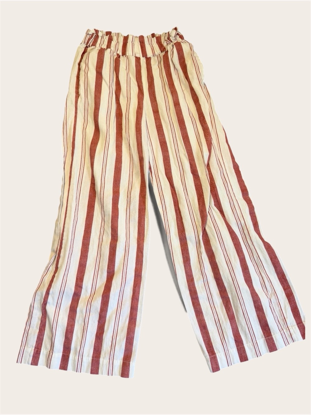 Women’s Wide-Leg Striped Pants - Cream & Rust